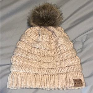 C.C Knit Fur Pom Lined Beanie
